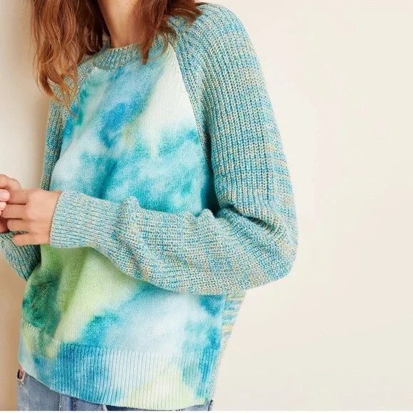 ANTHROPOLOGIE Blue Watercolor Tie-Dye Sweater Size Large - Picture 2 of 16